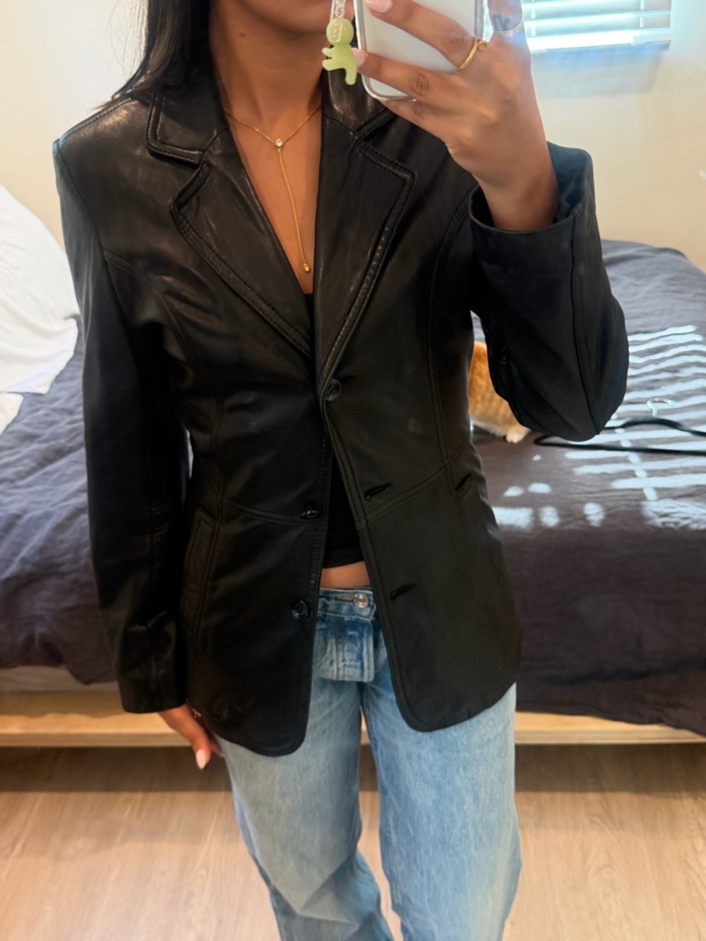 Vintage Black Leather Blazer Jacket - Women